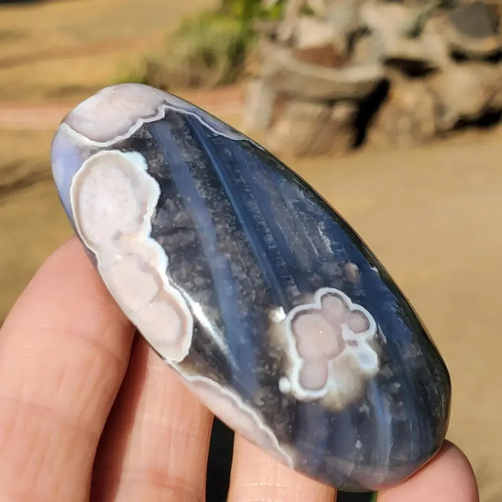 Blue Flower Blossom Agate Translucent Palmstone Crystal 68 grams